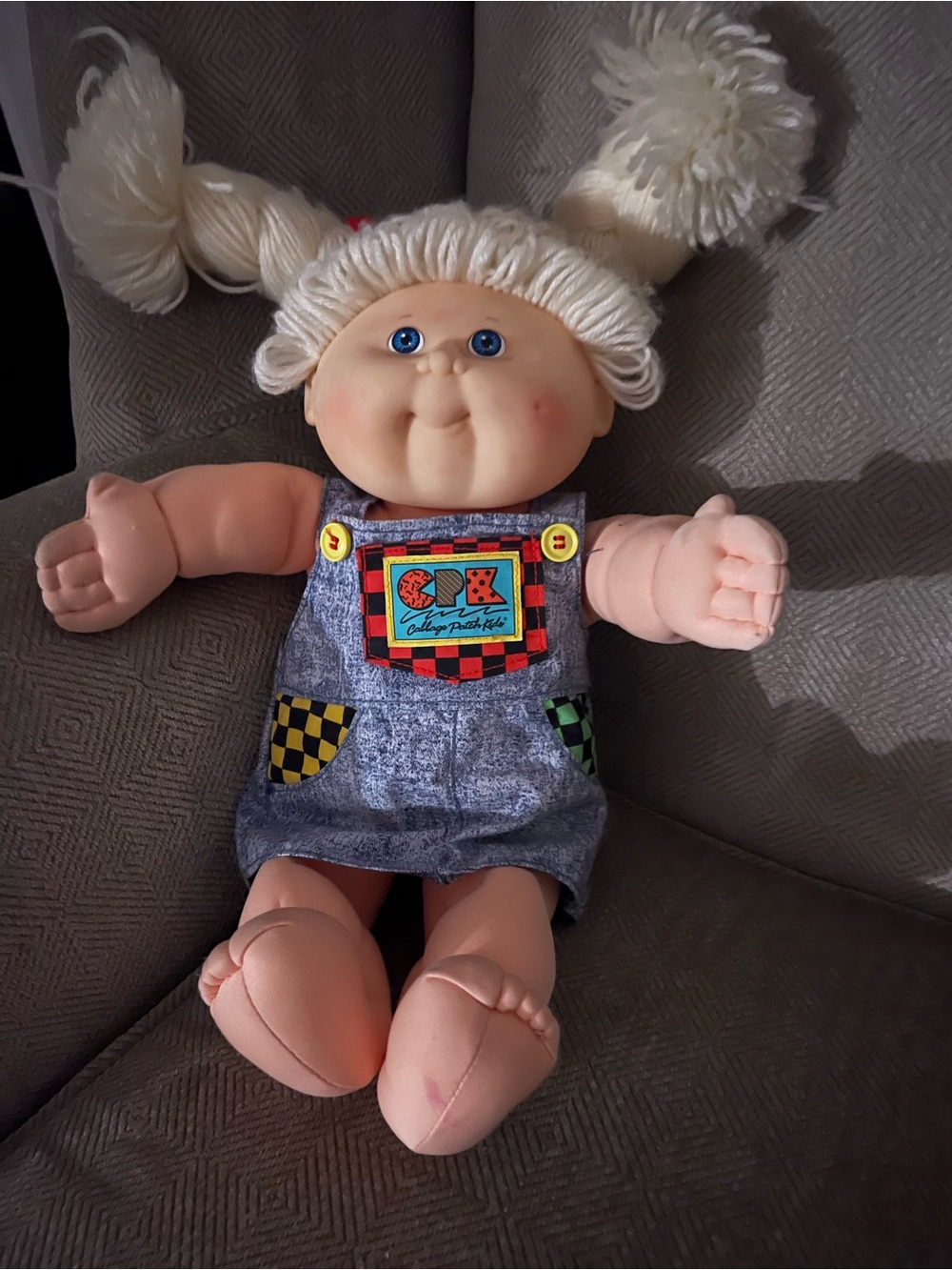Cabbage Patch Kids Blonde Pigtail Doll in Blue Overalls